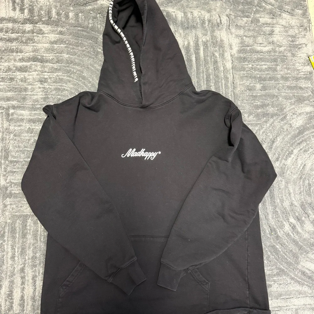 Women’s Sz XL Heavyweight Madhappy Black and White Signature Logo Hoodie Preppy - Picture 3 of 9